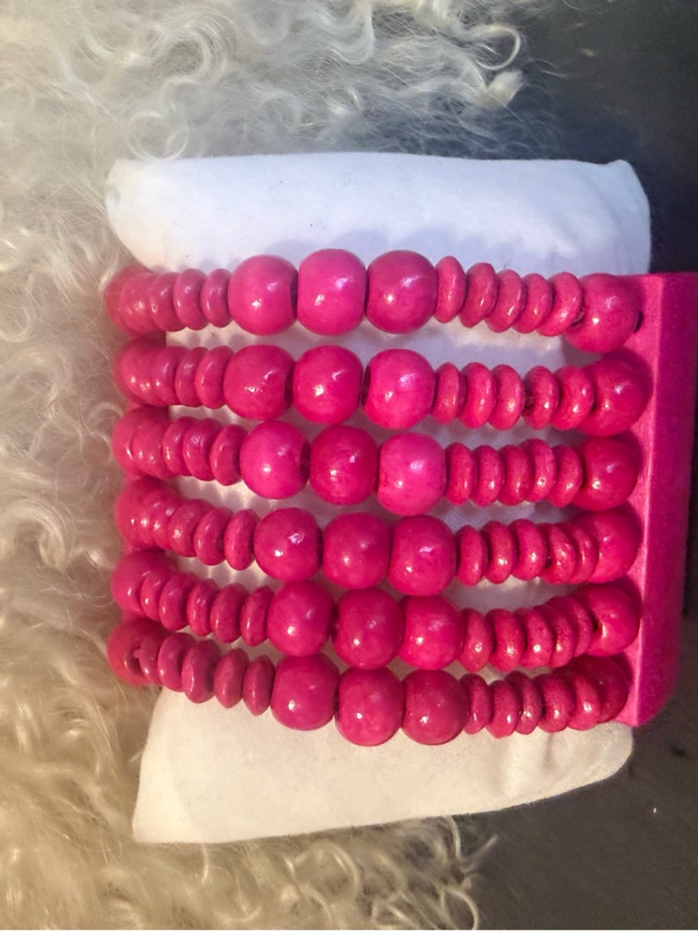 Hot Pink Beaded Stretch wood Bracelet